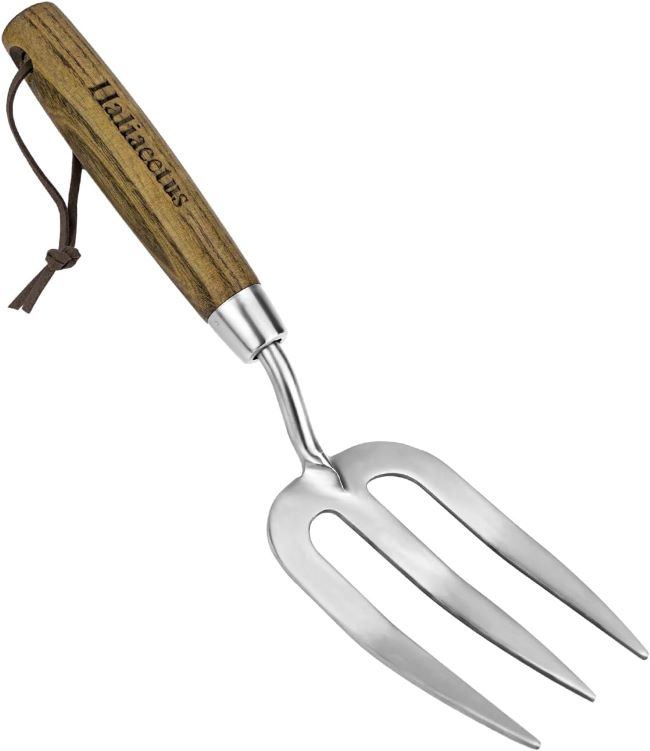 Haliaeetus stainless steel hand fork with sharp tines for easy weed uprooting and soil loosening tasks