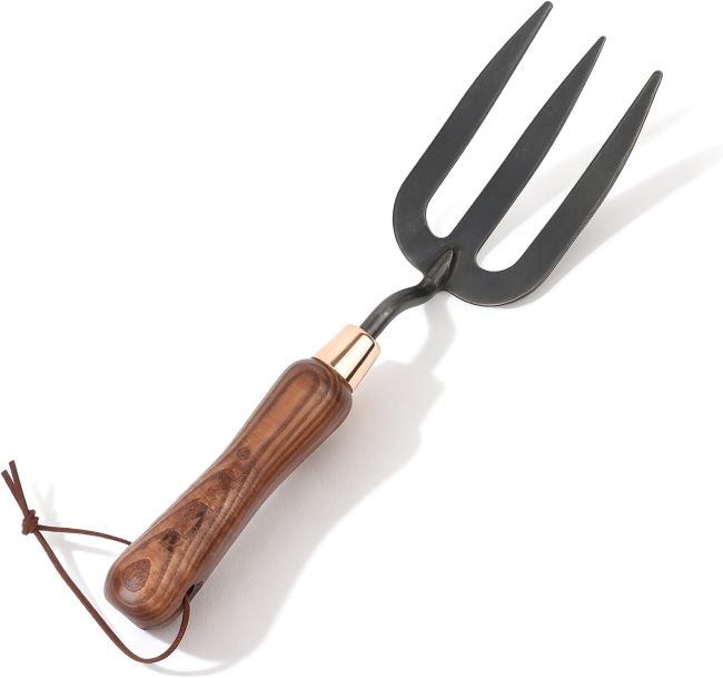 RESTMO heavy-duty garden hand fork tool for removing weeds, turning soil, and cultivating garden beds