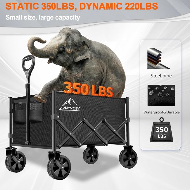 AMNOW heavy-duty collapsible wagon with 350-pound capacity