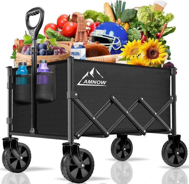 AMNOW 100L Folding Wagon Cart with all-terrain wheels